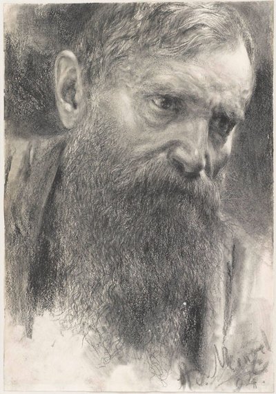 Kopf eines Mannes mit Vollbart von Adolph Menzel